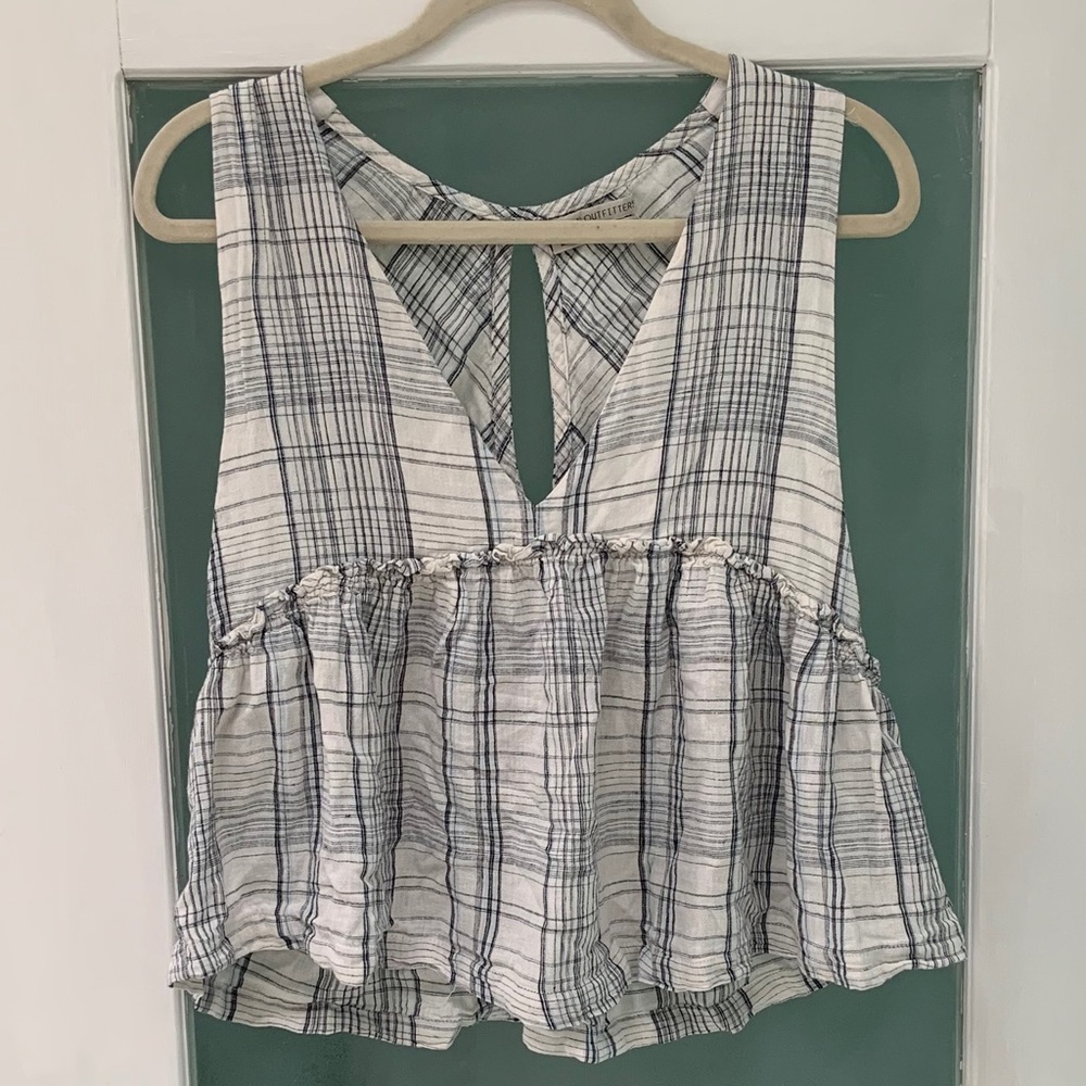 Urban Outfitters Plaid Linen Peplum Crop Top